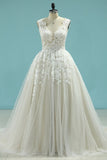 2024 A Line Straps Prom Dress Tulle With Beads And Applique PGSAG385
