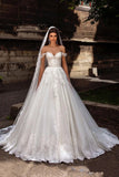 Gorgeous Off Shoulder Sweep Train Lace Up Back Tulle Wedding Dress PZ49YNJP