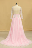 2024 Plus Size A Line Chiffon Prom Dresses Bateau Long Sleeves With Beads & P9DE6SEH