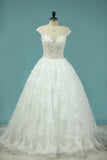 2024 Wedding Dresses Short Sleeves Scoop A Line Tulle PY237G8N