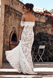 Elegant Off the Shoulder Ivory Lace Mermaid Beach Wedding Dress, Cheap Bridal Dress STF15188