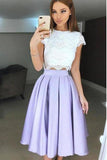 Two Piece Tea-Length Lavender Prom Homecoming Dress With PRYJB5HZ