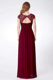 Elegant A Line Cap Sleeve Burgundy Lace Prom Dresses with Chiffon, Bridesmaid Dresses STF15145