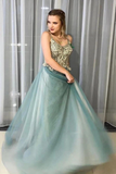 A-Line Spagahetti Straps Sweetheart Beades Long Prom Dresses Evening STFPQTT3PE6