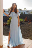 Flowy Light Sky Blue Chiffon Long Prom Dresses Elegant Wedding PF8P2EC7