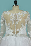 2024 Plus Size Wedding Dresses Long Sleeves Bateau A Line Tulle PDESNQJH