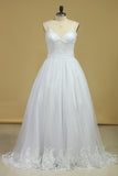 Wedding Dresses Spaghetti Straps Tulle With Applique And STFPFGDEMAQ