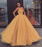 Sweetheart Strapless Yellow Long Modest Prom Gown, Ball Gown Quinceanera Dresses STF15441