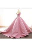 Ball Gown Off The Shoulder Satin Prom Dress With Appliques Long Quinceanera STFPDJZ6JB1