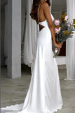Elegant Mermaid Cowl Neckline White Simple Wedding Dresses, Spaghetti Straps Bridal Dress STF15177