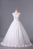 2024 High Neck A Line Wedding Dresses Tulle With Applique & P482CQAJ