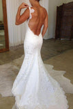 Elegant Mermaid Lace Backless V Neck Spaghetti Straps Wedding Dresses Bridal Dresses STF15181
