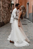 Rustic A Line Tulle Sweetheart Strapless Wedding Dresses, Sleeveless Beach Bridal Dresses STF15526