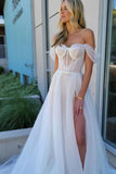 Fairy A Line Off the Shoulder Tulle Wedding Dresses with Slit