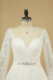 2024 A Line Long Sleeves Wedding Dresses Tulle With Applique And Sash Sweep PA3KBB8E