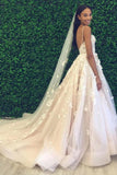 Spaghetti Straps Sweetheart Backless Puffy Tulle Wedding Dress With STFPJ97H7XH