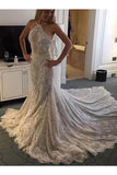 Halter Mermaid Lace Sleeveless Wedding Dress With STFP8XSP72Y