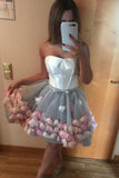 Cute Gray Strapless Tulle Homecoming Dresses with Flowers Short Sweet 16 Dresses STF14971