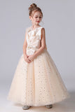 Sleeveless Appliques Pleats Princess Flower Girl Dresses With Bow