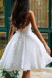 A Line V Neck Ivory Appliques Beads Homecoming Dresses Short Wedding Dresses STF15041