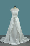 2024 Satin Mermaid Scoop Wedding Dresses With Ruffles Court