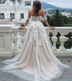 Princess A Line Off the Shoulder Sweetheart Beach Wedding Dresses with Appliques STF15585
