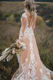 Long Sleeves Boho Wedding Dress With Appliques Mermaid STFP22A7X4E