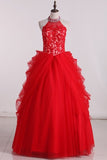 2024 High Neck Tulle With Applique Ball Gown Quinceanera Dresses PHZBHJQC