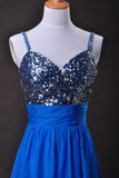 Cheap Prom Dresses Blue A Line Spaghetti Straps Floor Length PKM7GHKR