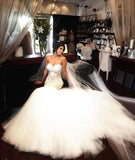 Stunning Mermaid Strapless Sweetheart Tulle Wedding Dresses with Appliques, Wedding Gowns STF15439