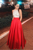 Beautiful Halter Beading Long A-Line Red Open Back Prom Dresses PLZYB91S