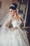 Wedding Dresses Scoop Long Sleeves A Line Tulle With Applique P72ALREB