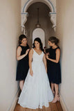 Simple Elegant A Line V Neck Ivory Wedding Dresses, Long Wedding Gowns STF15532