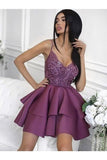 Simple Spaghetti Straps Short Homecoming Dress With Beads Satin P7YTG2QF
