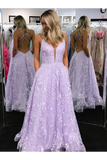 A-Line Floor Length Lace Prom Dresses Backless Formal Gown With STFP99L84FB
