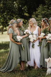 Simple V Neck Green A line Bridesmaid Dresses, Cheap Wedding Party Dresses STF15599