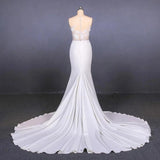 Mermaid Sheer Neck Mermaid Long Wedding Dress with Appliques, Wedding Gowns STF15265