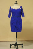 2024 Plus Size Scoop Sheath Half Sleeve With Sash Dark Royal Blue Lace Mother Of The Bride P3R2MJH2