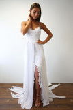Spaghetti Straps Sweetheart White Lace Wedding Dresses with Chiffon Beach Bridal Dress STF15420