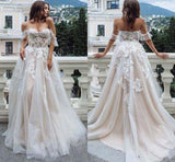 Princess A Line Off the Shoulder Sweetheart Beach Wedding Dresses with Appliques STF15585