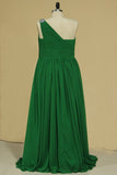 2024 A Line One Shoulder Bridesmaid Dresses With Ruffles And Slit P66D81FX
