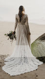Charming A Line Long Sleeves V Neck Lace Ivory Beach Wedding Dresses, Bridal STF15623