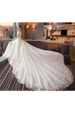 Gorgeous Off The Shoulder Lace Cathedral Train Wedding Dresses Princess Bridal STFPT58L82L
