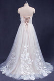 A Line Sweetheart Tulle Appliqued Wedding Dress Strapless Tulle PTAQJ8PQ