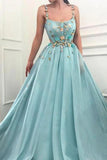 Elegant A Line Spaghetti Straps Tulle Scoop Prom Dresses With Appliques Formal STFPC4CZXGB