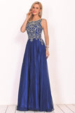 2024 A Line Prom Dresses Scoop Chiffon With Beading Sweep P4GLGZ8Z