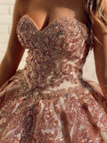 Rosewood Sequins Ball Gown Sweetheart Strapless Quinceanera Dresses with STF20433