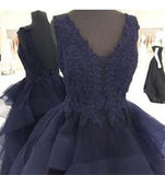 2024 Custom Made Navy Blue Appliques Beaded V-Neck High Quality Prom Dresses
