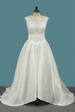 2024 A Line Satin Scoop Wedding Dresses With PRM4HLT1