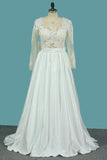 2024 Satin A Line Scoop Long Sleeves Wedding Dresses With Applique PKTL7K6S
